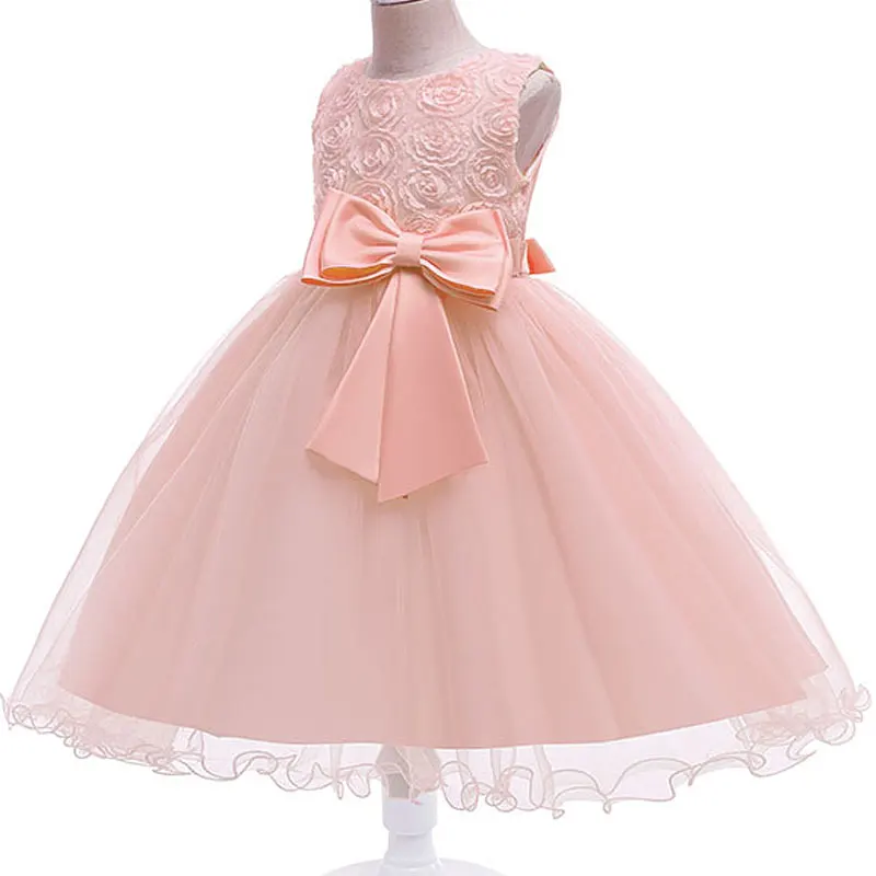 

Waist Bow Tie Princess Dress Girl Front Applique Robe Princesse Fille Sleeveless Christmas Dress Vestido Niña Prinsessenjurken
