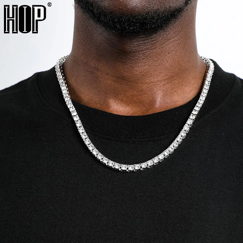 Hip Hop Iced Out Tennis Chain Necklace 3MM 4MM 5MM Mens Necklaces 1 Row Rhinestone Choker Bling Crystal For Men Jewelry