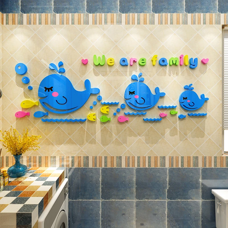 

Blue Bubble Whale Wall Sticker 3D Acrylic Sticker Bathroom nursery wall sticker Home Decoration