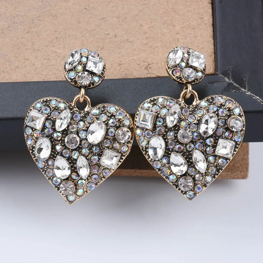 

Statement Jewelry Wholesale Geometric Round Heart Luxury Crystal Cluster Drop Pendant Rhinestone Dangle Earrings for Women