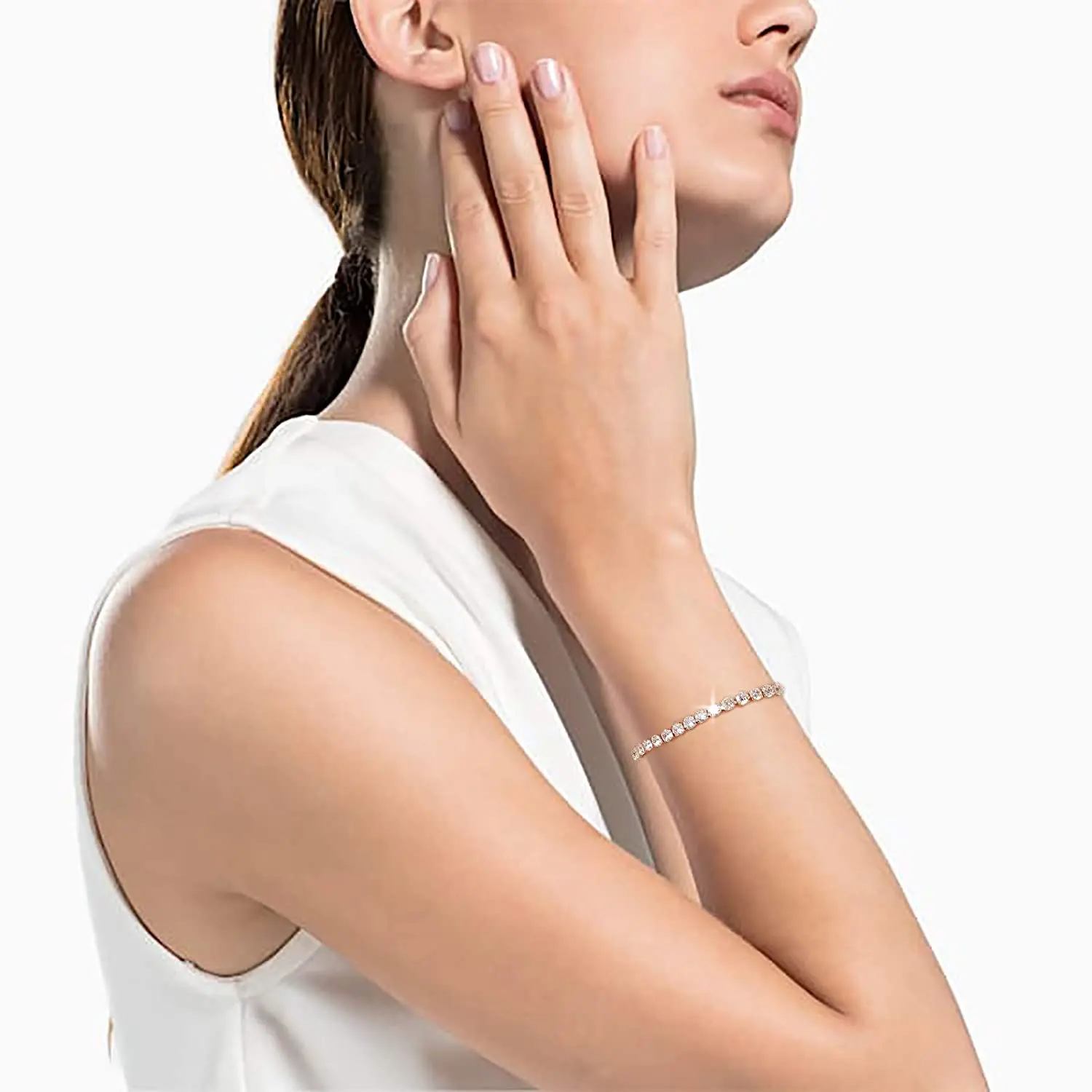 14K Rose Gold Dazzling Brillant Cut Cubic Zirconia Slider Dainty Tennis Bracelet for Women Fashion Jewelry