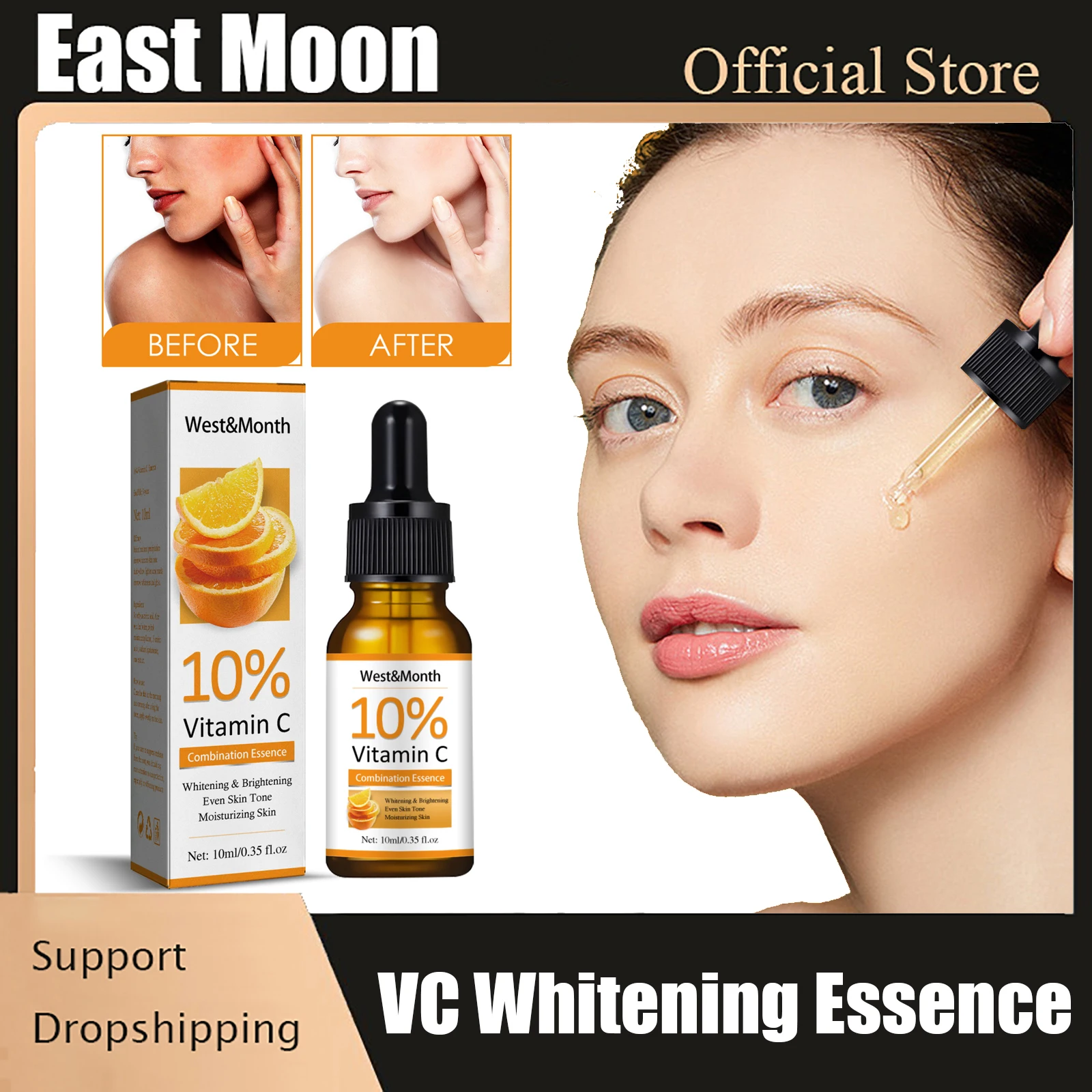 

VC Whitening Serum Lighten Melanin Fade Dark Spots Brighten Skin Moisturizing Anti-aging Firming Facial Essence Beauty Care 10ml