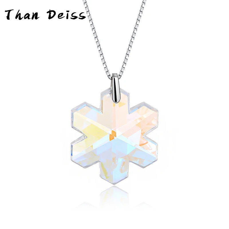 

S925 Sterling Silver Necklace Austrian Crystal Snowflake Pendant Frozen Decoration Holiday Christmas Gift