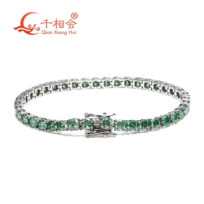 FashionTennis Bracelet  green color  Moissanite 925 Sterling Silver 3mm 4mm 5mm Iced Out   Luxury jewelry