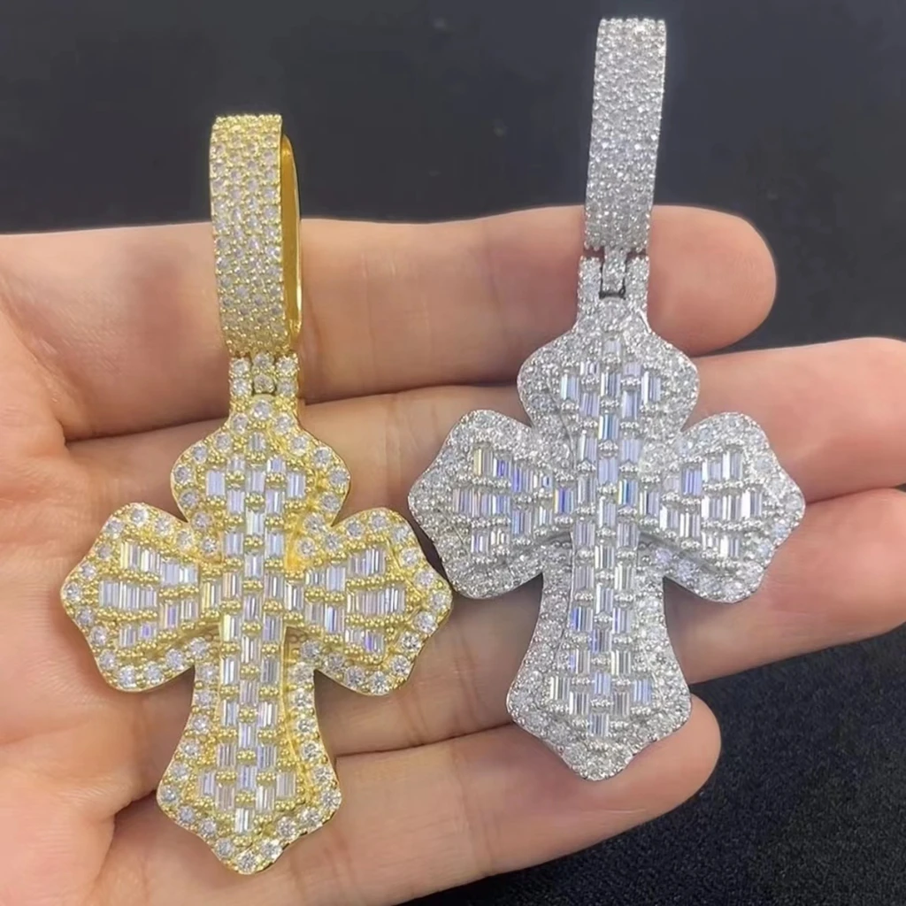 

Оптовая продажа, бриллиантовый тестер бриллиантов с муассанитом и серебряным крестом, пользовательские украшения в стиле хип-хоп