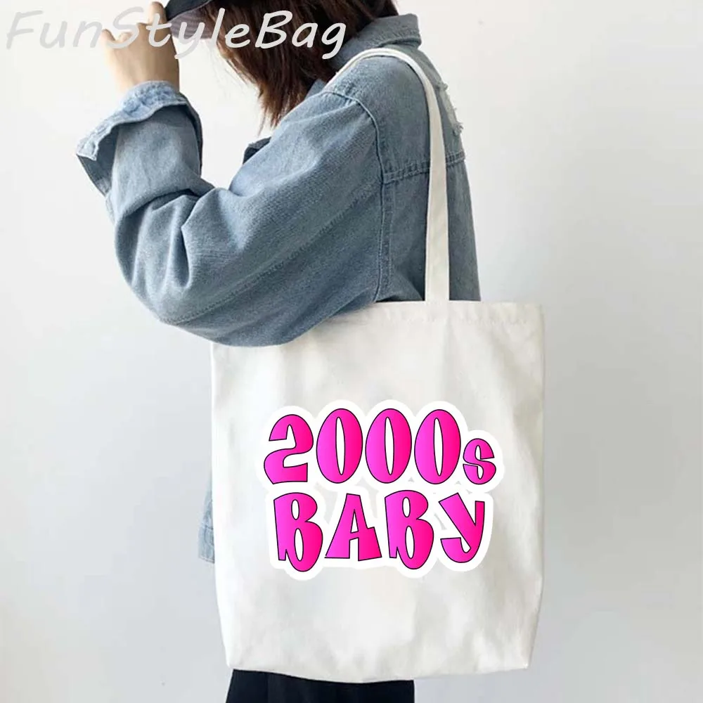 

2000s Baby Shoulder Bag Inscriptions Phrases Letter Illustration Tote Bags Shopping Bag Gift Reusable Large Shoulder Handbags