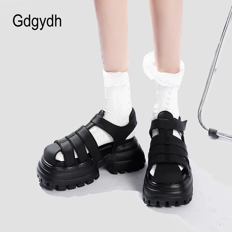 

Gdgydh Gladiator Sandals for Women T-Strap Chunky Platform Heels Strappy Sandals Comfy Casual Shoes Thick Soled Closed Toe