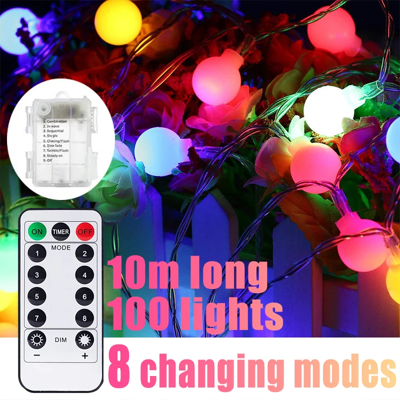 

Outdoor Fairy Lights LED Wedding String Light 8 Modes With Remote Control Christmas Tree Garden Party Decoration Battery Powered