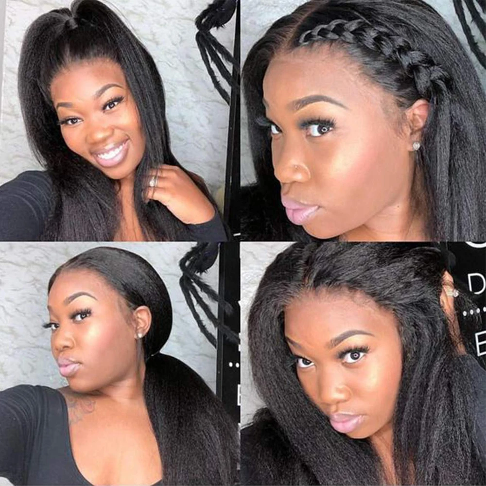 13x4 Kinky Straight Lace Front Human Hair Wigs 180% Brazilian Remy Italian Yaki Wigs Glueless Pre Plucked Lace Frontal Wig Remy