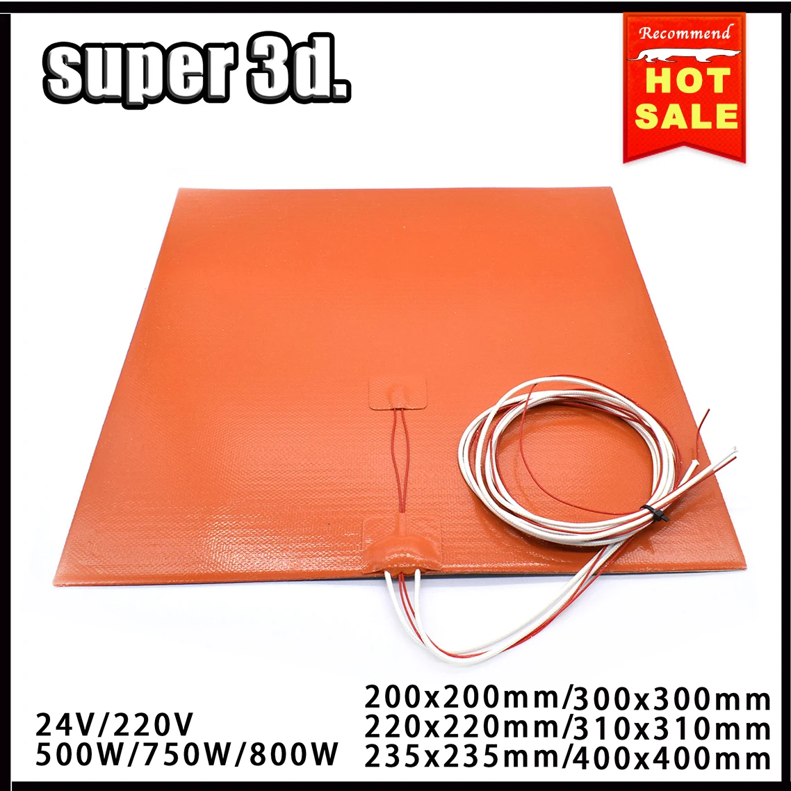 Silicone Heated Bed Heating Pad Waterproof 220/300/310/235/400MM 24V/220V for 3D Printer Ender3 cr10 Parts Hot Bed Free Shipping