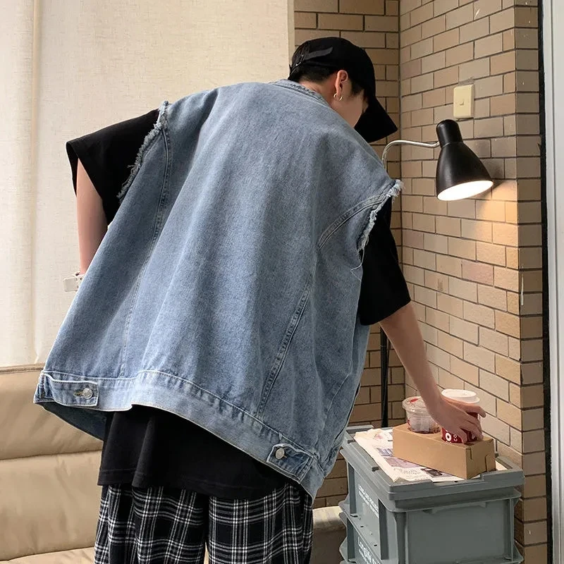 Жилет мужской джинсовый без рукавов винтажная одежда из денима спортивная