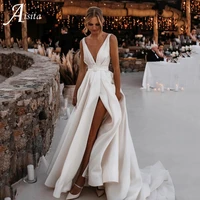 advanced satin wedding dress 2022 for women sexy side split tulle beach bridal gowns a line bride dresses vestidos de novia