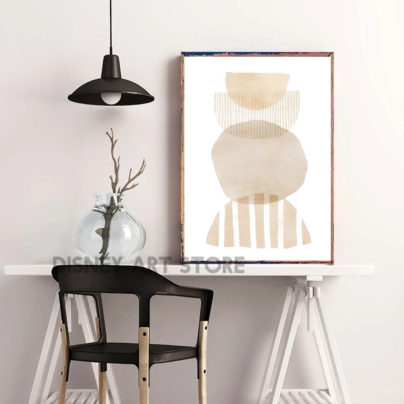 Бежевая серая Геометрическая настенная печать Природный тон абстрактный постер