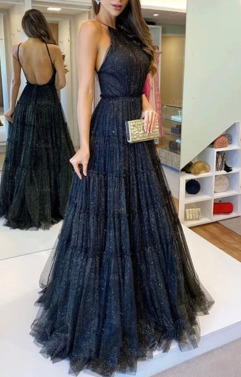 

Женское вечернее платье с открытой спиной, из тюля