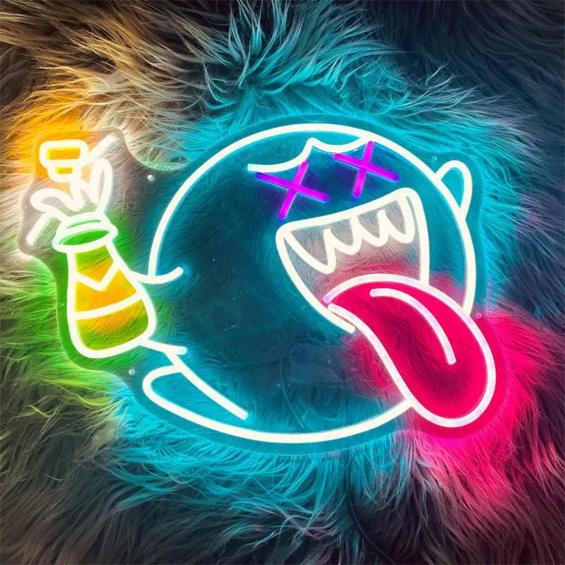 

Anime Cartoon Boo Beer Neon Sign Custom for Kawaii Room Decor Drunk In Love Bar Store Neon Decoration Light Night Lamp