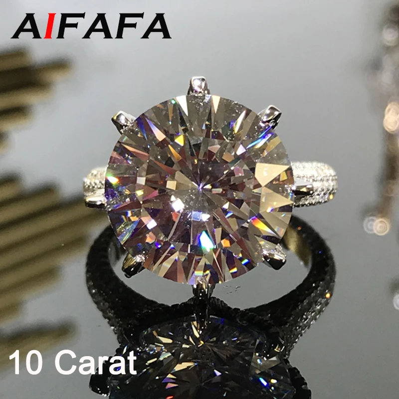 

AIFAFA 100% S925 Sterling Silver 10 Carat Sparkling High Carbon Diamond Ring For Women Lady Big Gemstone Wedding Fine Jewelry
