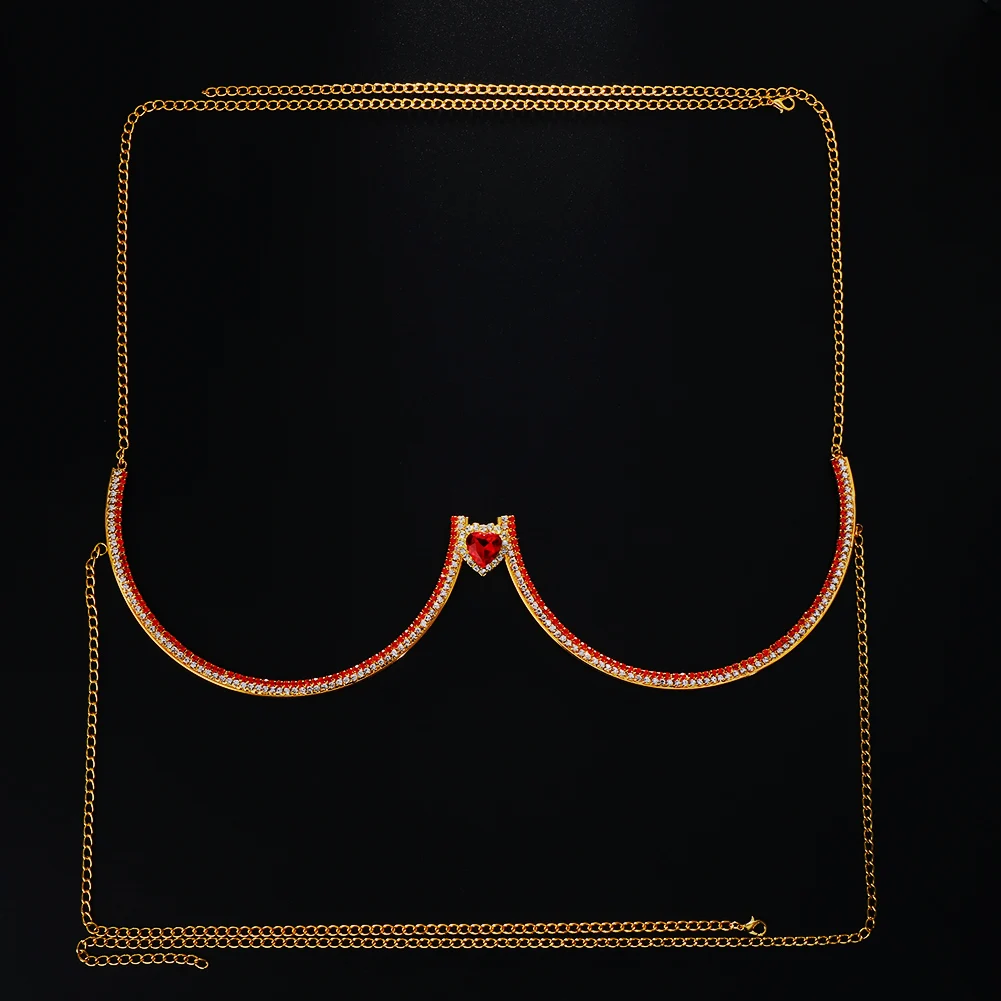 Женский бюстгальтер-цепочка с кристаллами красным сердцем |