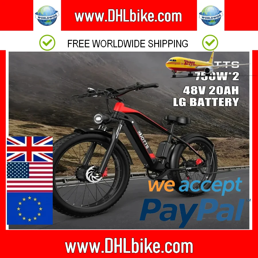2024 EU stock electric Bike LG-20AH battery 750W * 2 dual motors 26*4 0 fat Tire off-road mountain 100km