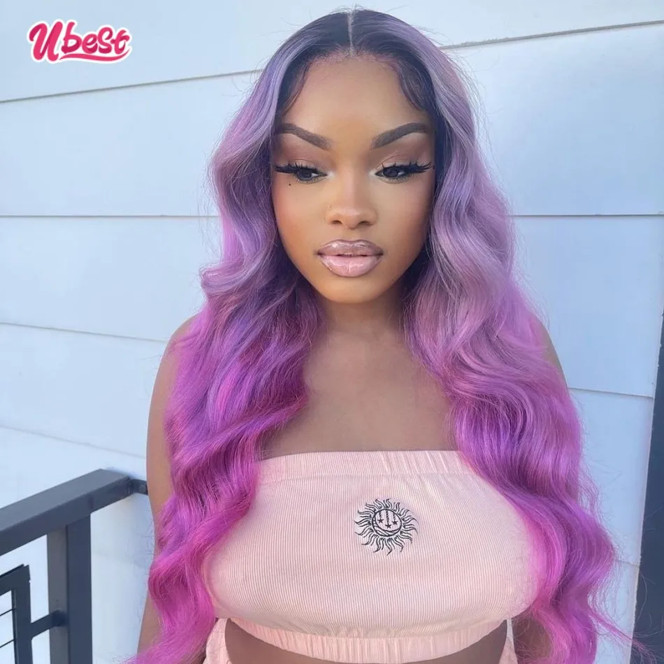 

13x4 Transparent Ombre 613 Violet Purple Colored Body Wave Lace Frontal Wigs Human Hair 180% Remy Human Hair Wig For Woman Ubest