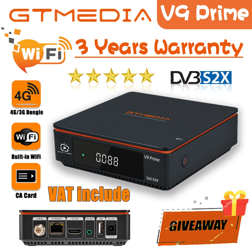 

1080P DVB-S2 GTmedia V9 Super/prime Satellite Receiver Same GTmedia V8x Freesat V8x bulit-in WIFI full hd h2.65 FTA no app