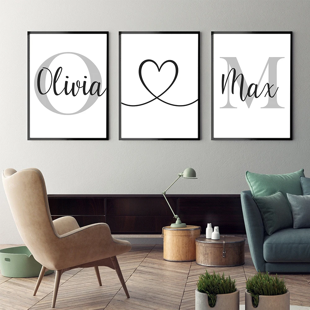 

Personalized Print Custom Couple Names Minimalist Wall Art Canvas Painting Poster and Prints Wedding Anniversary Engagement Gift