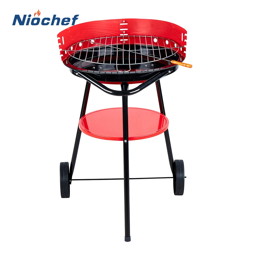 

New Household Charcoal BBQ Grills Portable Round Barbecue Stove With Trolley Wheel Outdoor Camping Picnic Barbeque Cooking Tools
