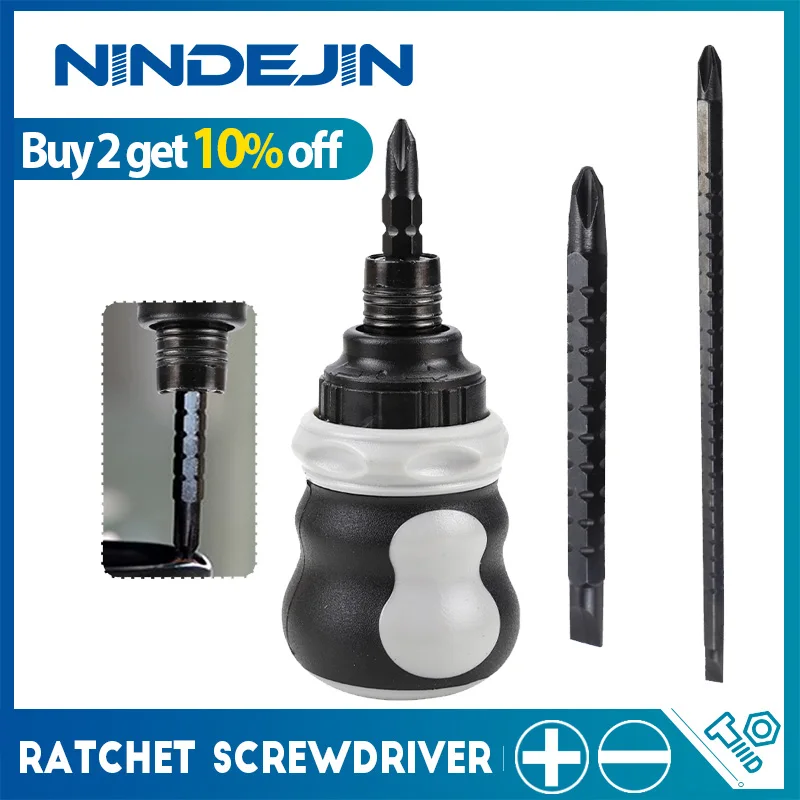 

NINDEJIN Ratchet Screwdriver CR-V Double Ended Retractable Phillips Slotted Dual Purpose Magnetic Screwdriver Hand Tools