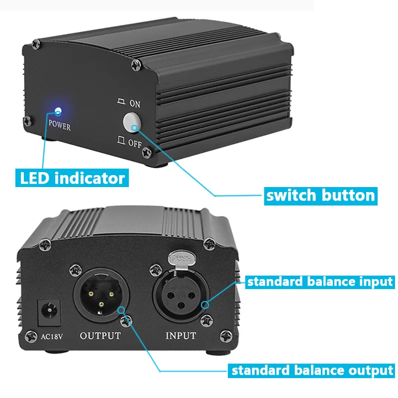 

Mic 2U 48V phantom power supply for condenser microphone music equipment with USB cable + XLR 3-inch XLR male and female cable