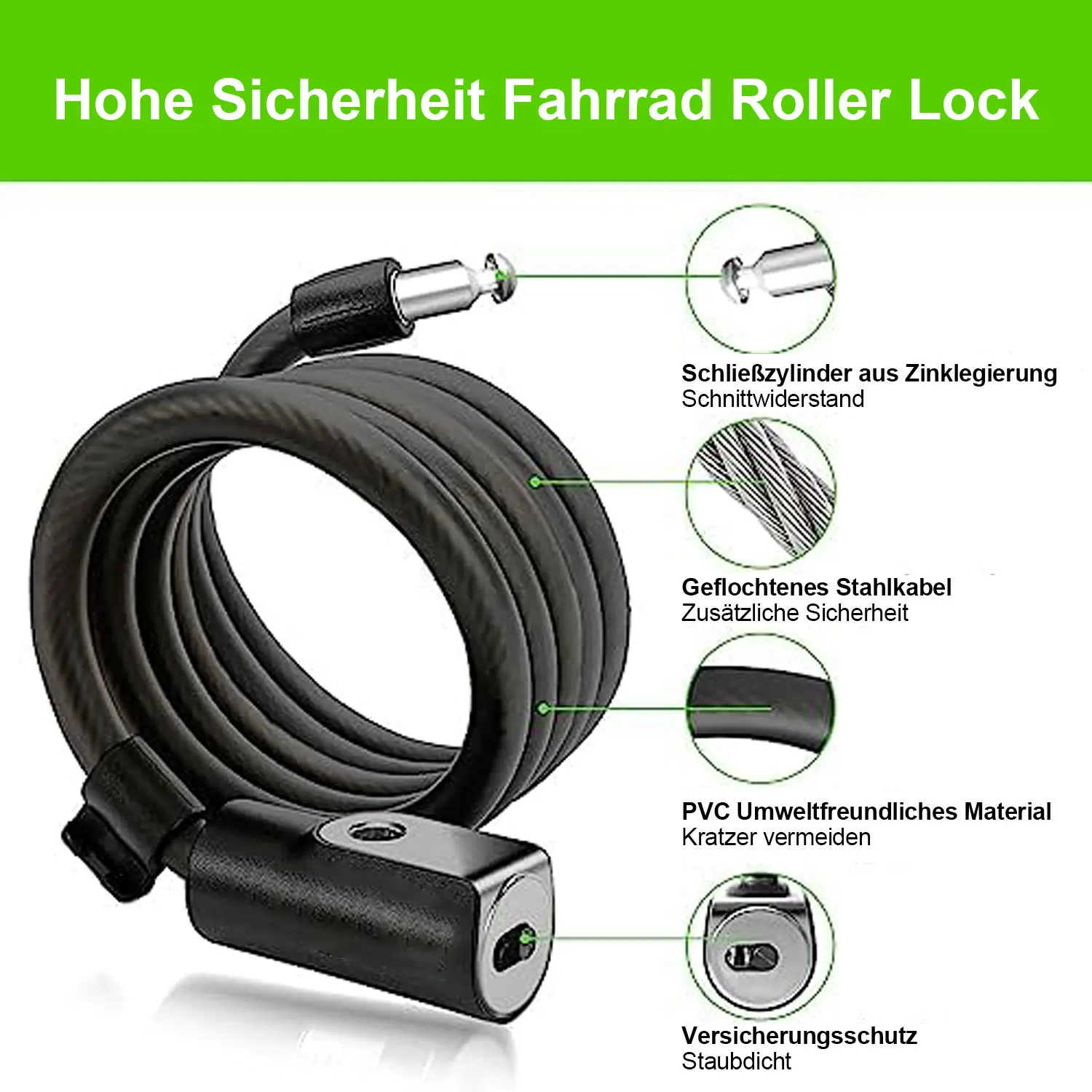 Прочный стальной тросовый велосипедный замок - JTS-K2-Черный с надежной