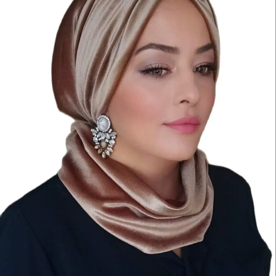 Womens Hijab Scarfs Head Cover Bone Kadife Bone In-Filled Combed Cotton Lined Boyunluk Detaylı Drape Pattern Shawl Seçenekli Stylish Tasarım