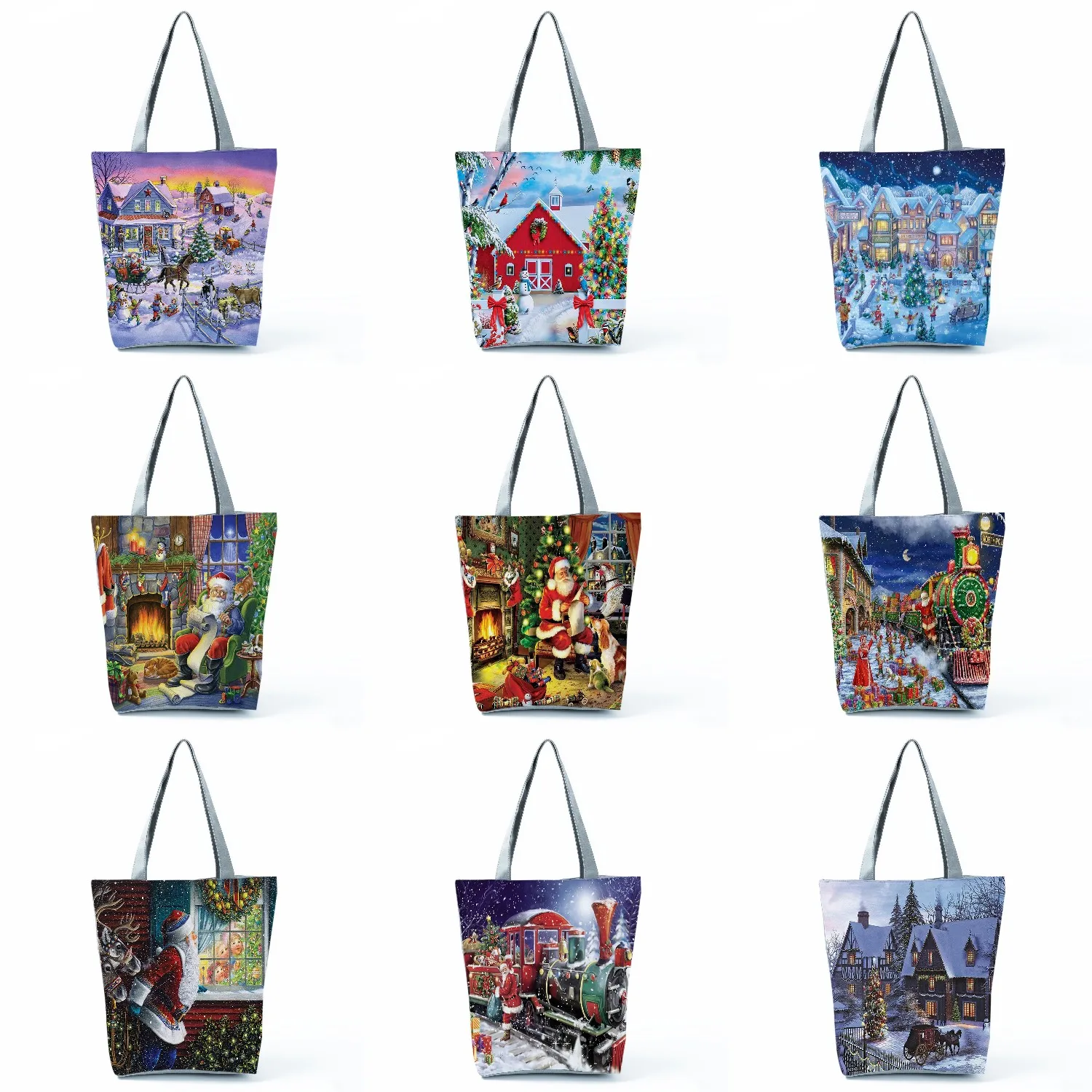 

Customizable Santa Claus Print Handbags For Women Fashion Eco Reusable Shopping Bag New 2022 Gift Tree Christmas Girl Tote Bags