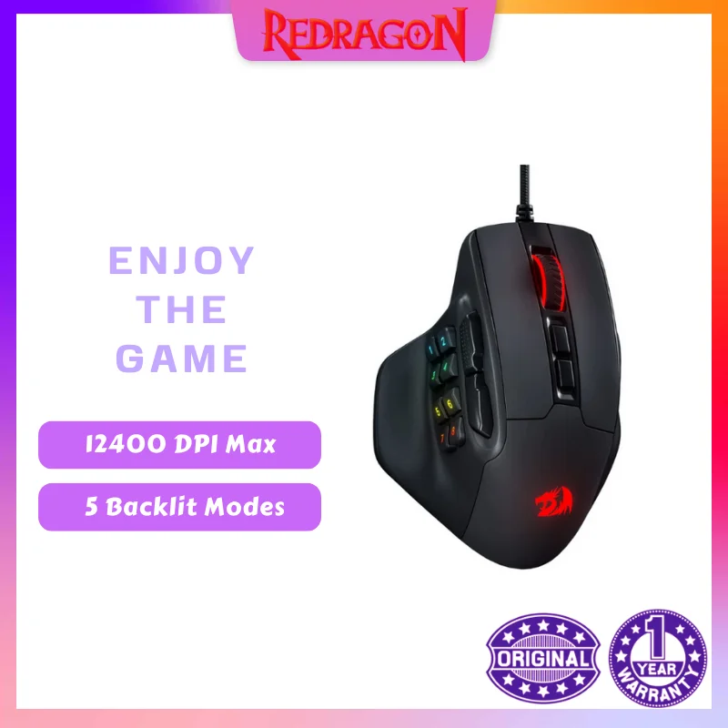 Redragon M811 Aatrox MMO Gaming Mouse, 15 Programmable Buttons Wired RGB Gamer Mouse w/ Ergonomic Natural Grip Build