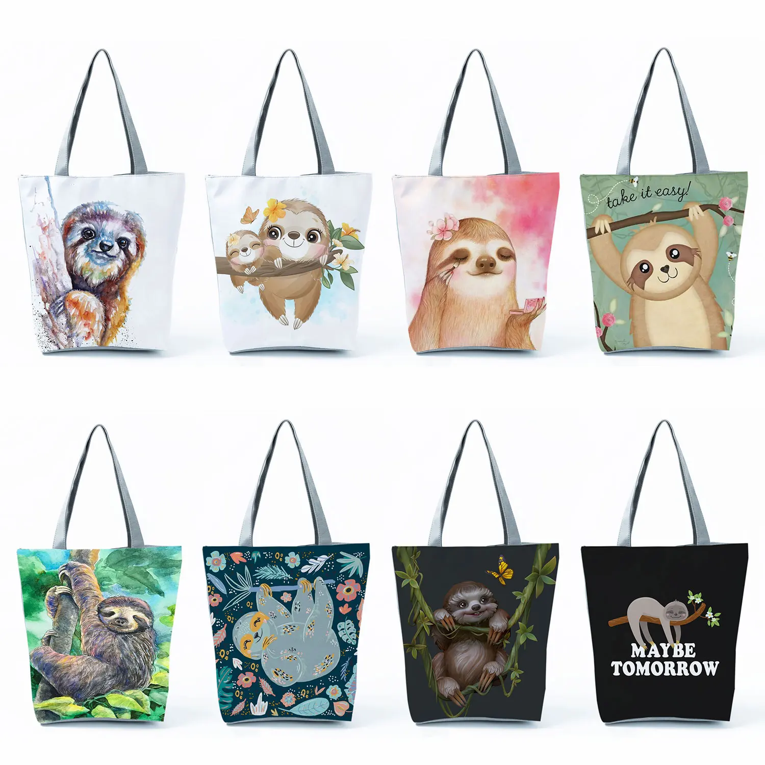 

Cartoon Sloth Print Women's Shoulder Bag Large Capacity Ladies Shopping Bag Customizable Travel Tote Bag School Teacher Handbag