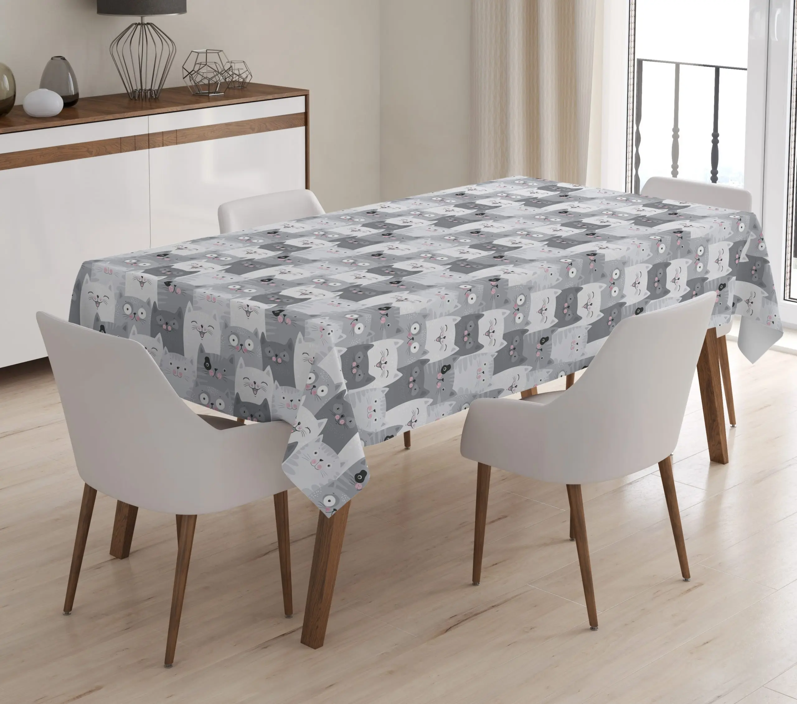 

Cat Pattern Digital Printed Modern Stain Resistant Table Cloth,3D Digital Printing, Laser Cut With Oriental Pattern