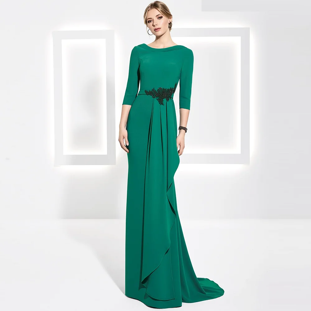 15798 # Элегантное Атласное платье для матери невесты с аппликацией и кружевом из