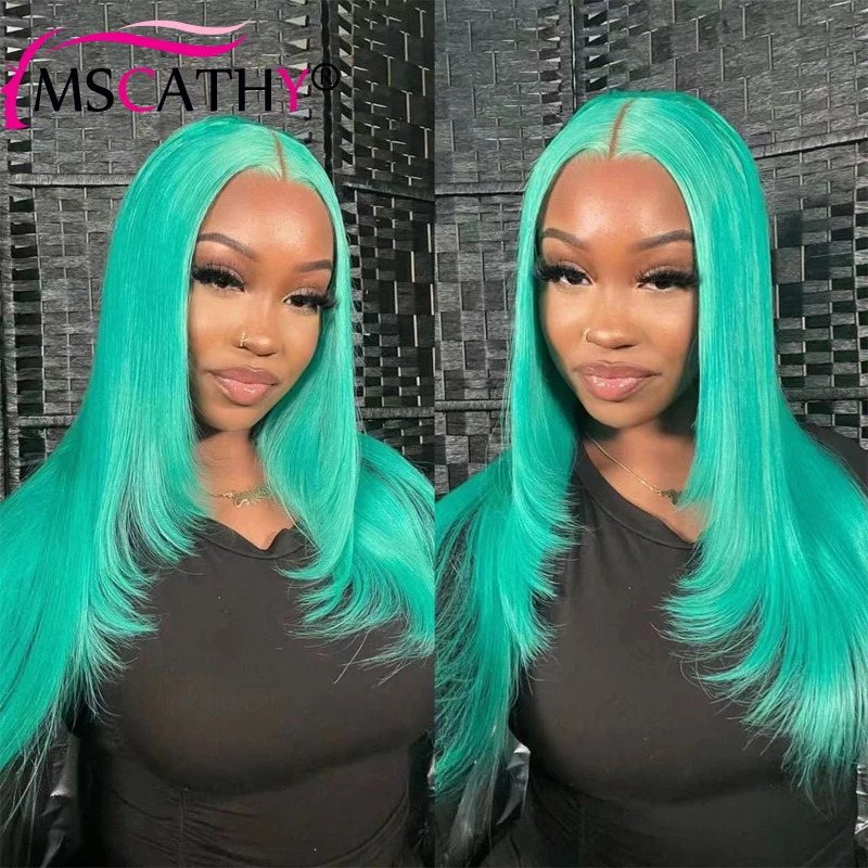 Парики из человеческих волос мятно-зеленого цвета 13x4 HD на сетке спереди