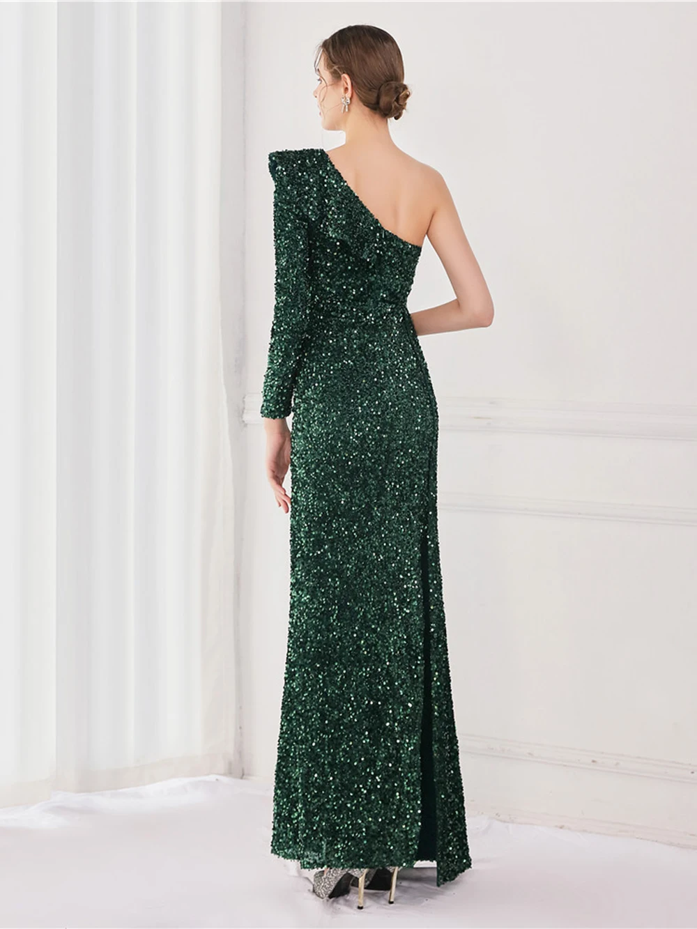 Green Glitter Women's Evening Drss Sequin Party Dresses Off The Shoulder Straight Prom Dress Cocktail Dress Night Dress
