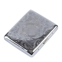 portable silver metal cigarette case for 20 cigarettes flip open cigarette storage box holder travel outdoor smoking tools gifts