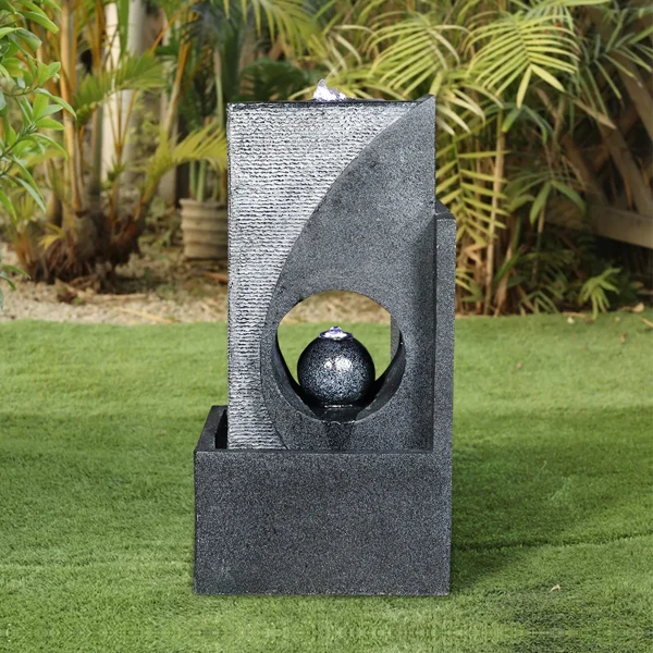 

24.4inches Modern Water Fountain with Led Lights for Home Decor Outdoor Floor Bubbler Water Fountain for Garden Patio Yard