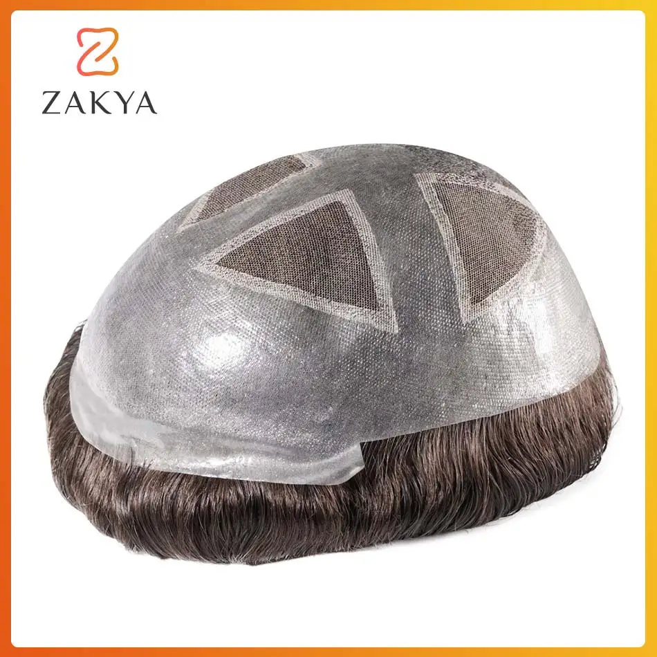 Zkaya Men Hair Prosthesis Toupee Mono & Pu Breathable For Male 100% Natural Human Hair Replacement Systems Free Shipping Men Wig