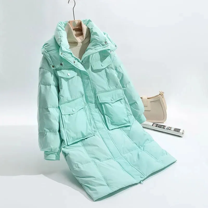 Женская Стеганая куртка средней длины теплая парка на хлопковом наполнителе с