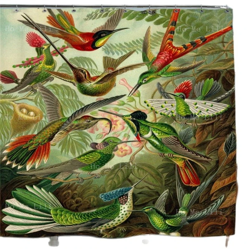 

Hummingbird Tropical Nature Art Japanese Style Crane Shower Curtain Waterproof Bathroom Decor Bird Themed Lover Gifts