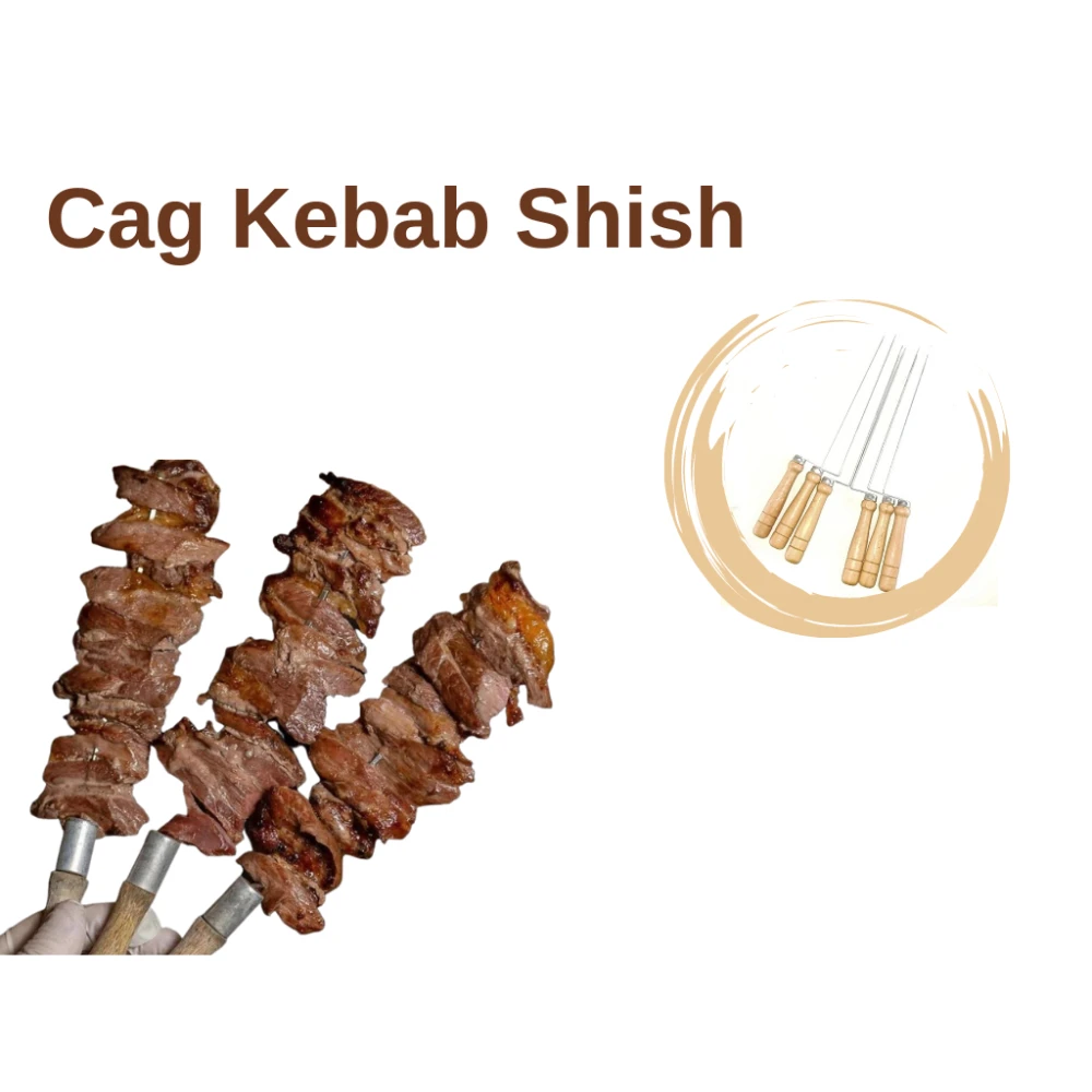 

Stainless Steel Turkish Erzurum Cag Kebab Wooden Handle Skewers 4 6 8 10pcs BBQ Kebab Grill Kitchen Accessory Tool