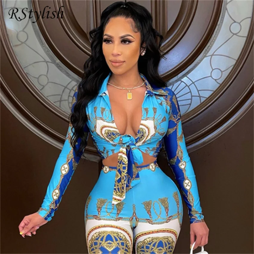 

Сексуальные женские комплекты из 2 предметов, модные костюмы с принтом, Укороченная рубашка с длинным рукавом и леггинсы на шнуровке, осення...