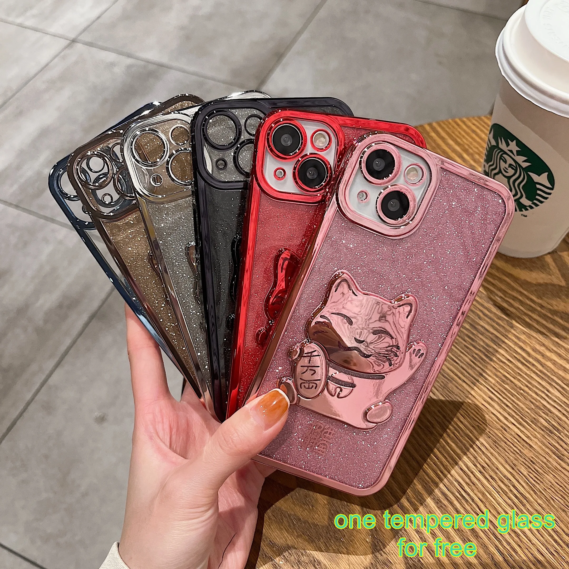 

Ultra Thin Lucky Cat Glitter Silicone Case For iPhone 13 Pro Max Case iPhone 11 3D Plating Lucky Cat Invite Wealth Case iPhone