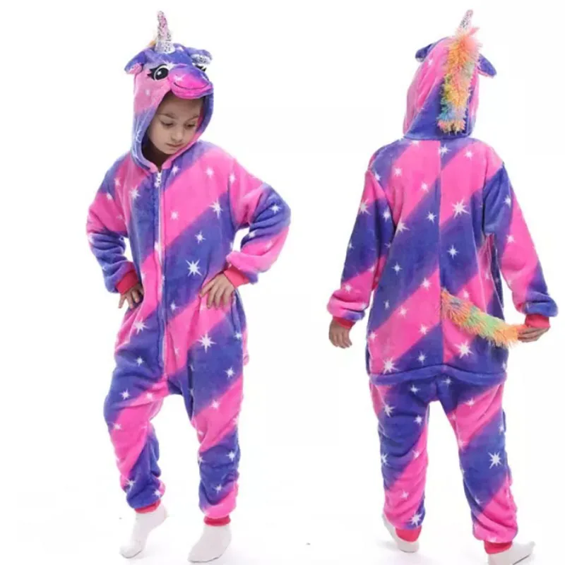 Family Kigurumi Pajamas Pink and Purple Stars Unicorn Animal Onesie Cosplay Costume Pajamas For Kids and Adults