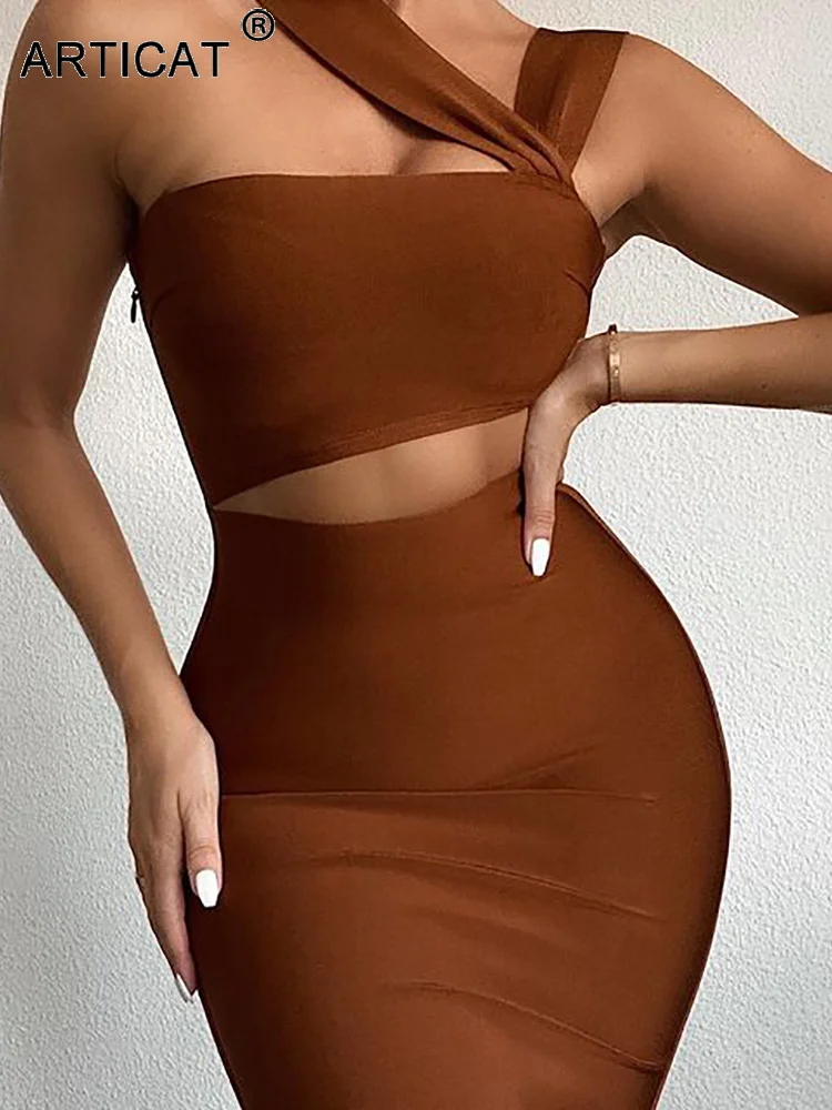 

Articat Cut Out Asymmetrical Slim Long Dress Women Sleeveless Wrap Dress Elegant Bodycon Partywear