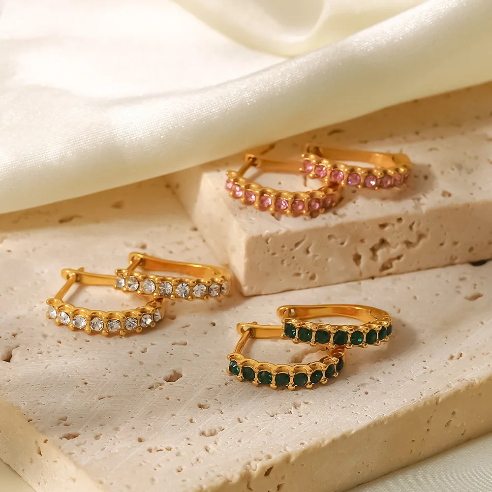 Uworld 18K Позолоченные Зеленые циркониевые U-образные серьги из нержавеющей стали с