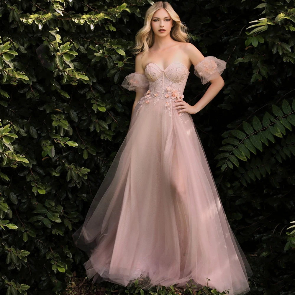 

Classic Evening Dresses Sexy Sweetheart Neck Short Sleeves A-line Sweep Train Pretty Appliques Party Prom Gowns
