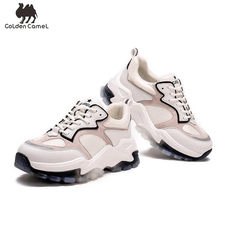 

Goldencamel Women's Sport Shoes Chunky Women Sneakers Pigskin Mesh Casual Shoes Platform Thick Heel Ladies Shoes for Women